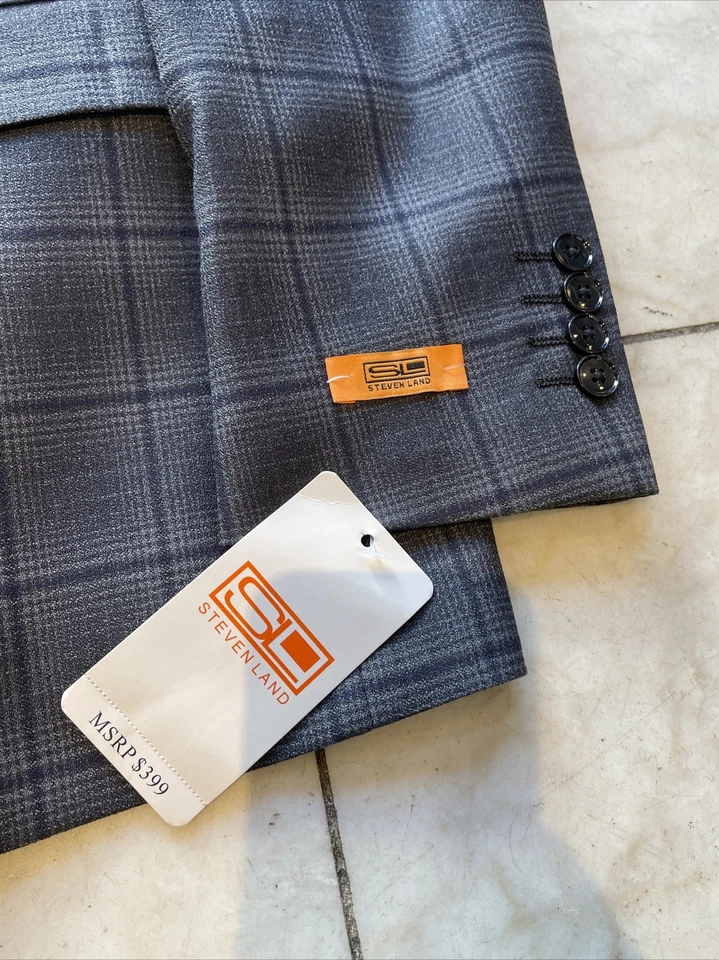 Terno xadrez moderno masculino multicolorido Steven Land novo com etiquetas 2 botões tamanho 44R - Imagem 4 de 4