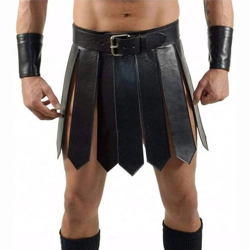 Mens Sexy Roman Gladiator Cosplay Costume Patent Leather Mini Skirt Underwear - Picture 10 of 19
