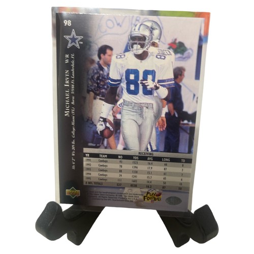 1996 tarjeta de fútbol americano Michael Irvin de los vaqueros de Dallas Cowboys plateada 98 - Imagen 2 de 2