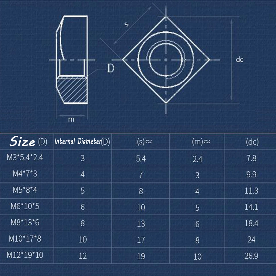 Vierkantmuttern M3 M4 M5 M6 M8 M10 316 Edelstahl A4 4-Kant-Mutter Gleitmutter - Bild 2 von 4
