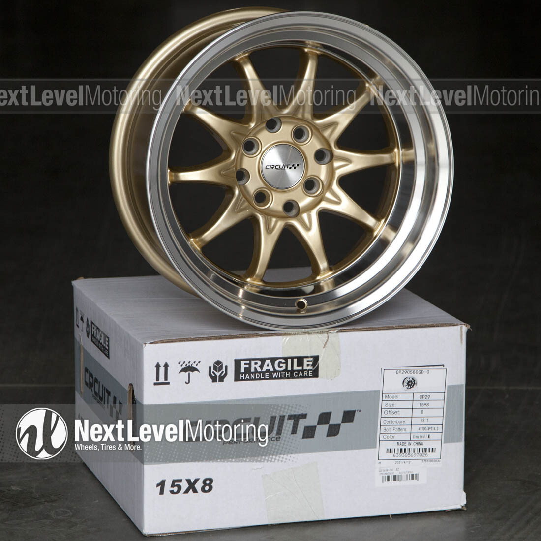 Circuit Performance CP29 15x8 4-100 4-114.3 +0 Gold Wheels