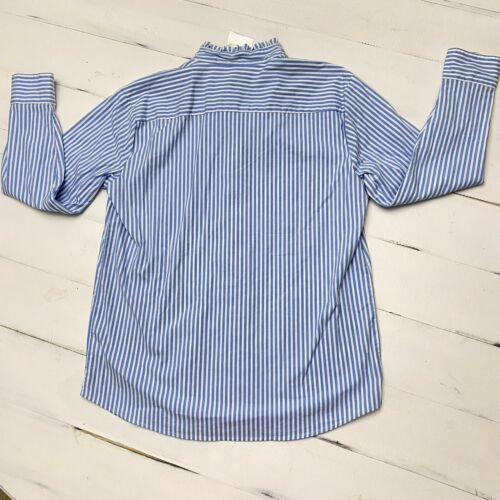 Crown Ivy Striped Long Sleeve Button Up Poplin Ruffle Top Women's Medium NWT - Picture 2 of 9