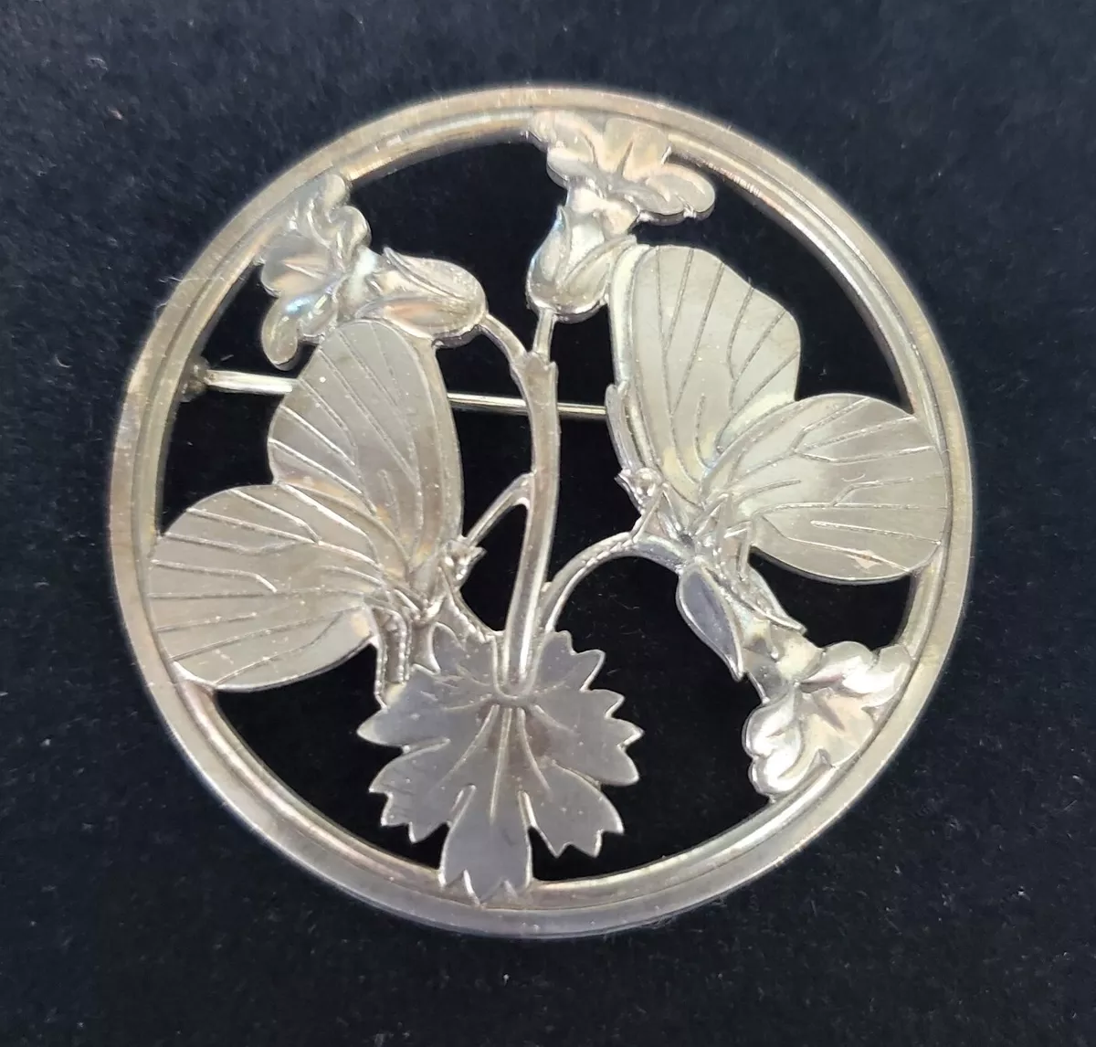 Sterling Silver Georg Jensen Butterfly Flower Ornate Round #283 Pin/Brooch
