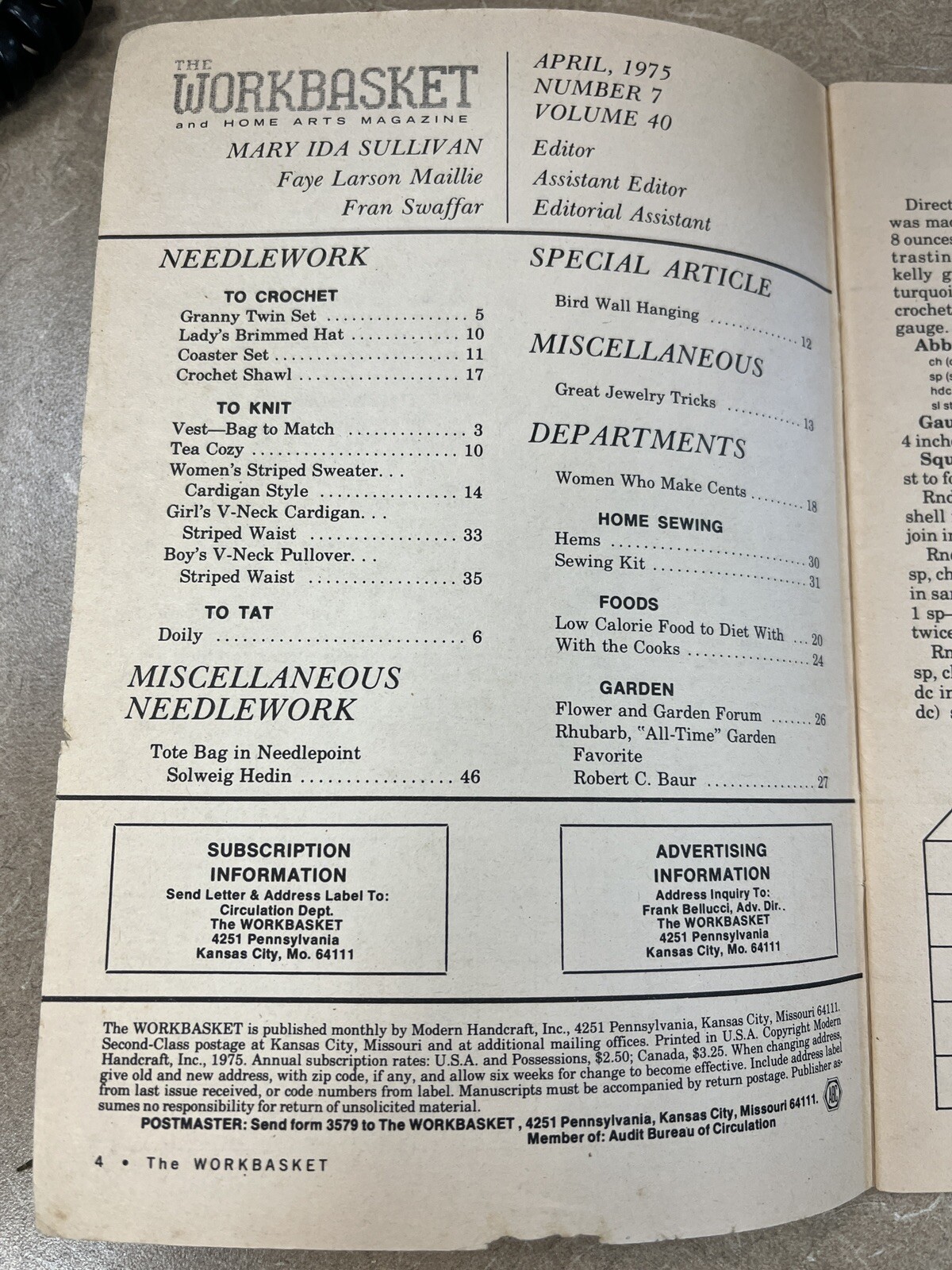 VINTAGE 1975 THE WORKBASKET CROCHET KNITTING TAT BOOKLET FREE SHIPPING  