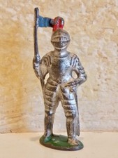 LARGE Hollow Lead Silver Knight Soldier Military Flag Banner 3 5/8" Tall