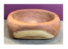VINTAGE HAND CARVED HEAVY THICK WOODEN BOWL - VERY WELL MADE