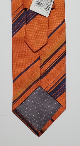 Corbata de lujo para hombre Daniel de Fasson naranja cobre púrpura rayas seda tejida - Imagen 7 de 11