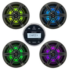 Enrock Marine Gauge Wireless Receiver, 4x 6.5" LED Speakers w/Grilles, Wire