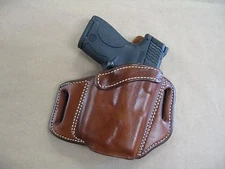  Taurus Slim LASER 9mm OWB Leather 2 Slot Molded Pancake Belt Holster TAN RH