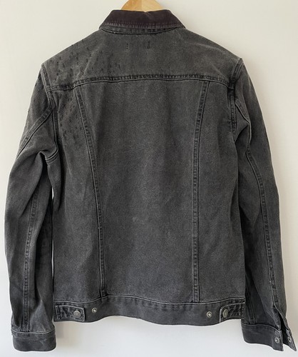 Allsaints “Baton” Washed Black Distressed Denim Jacket Corduroy Collar Medium - Picture 6 of 14