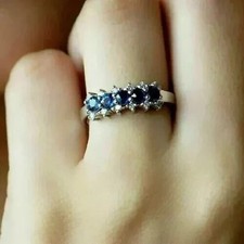 14K White Gold Plated 2Ct Round LabCreated Blue Sapphire Women's Wedding Ring