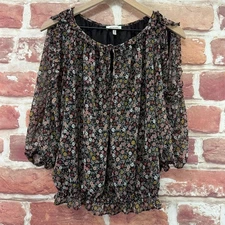 Max Studio Top Womens Medium Ditsy Floral Peasant Casual Popover Shirt