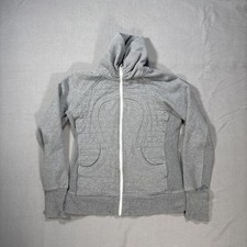 Lululemon Calm Cozy Sweatshirt Womens 10 Gray Full Zip Logo Athelisure