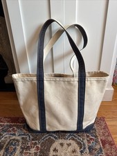 Vintage LL Bean Boat And Tote Bag Navy Blue White Canvas Medium 16  x 12  