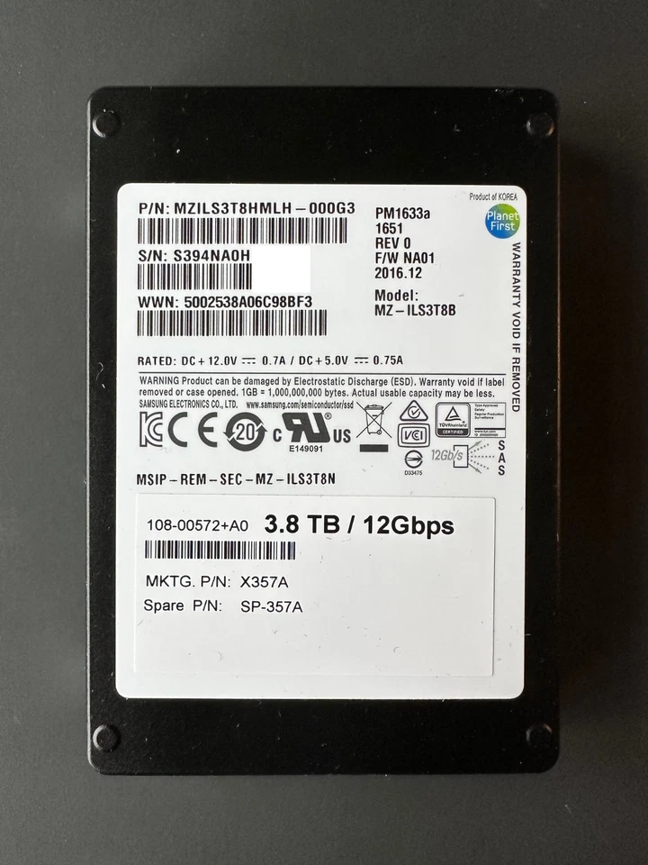 Samsung Netapp 3,84TB PM1633a 12Gbps Enterprise SAS SSD MZILS3T8HMLH - 98%+