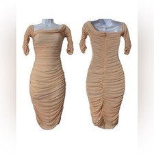 House of CB London Mesh Bodycon Dress Light Pink Ruched Sheer Size M Party