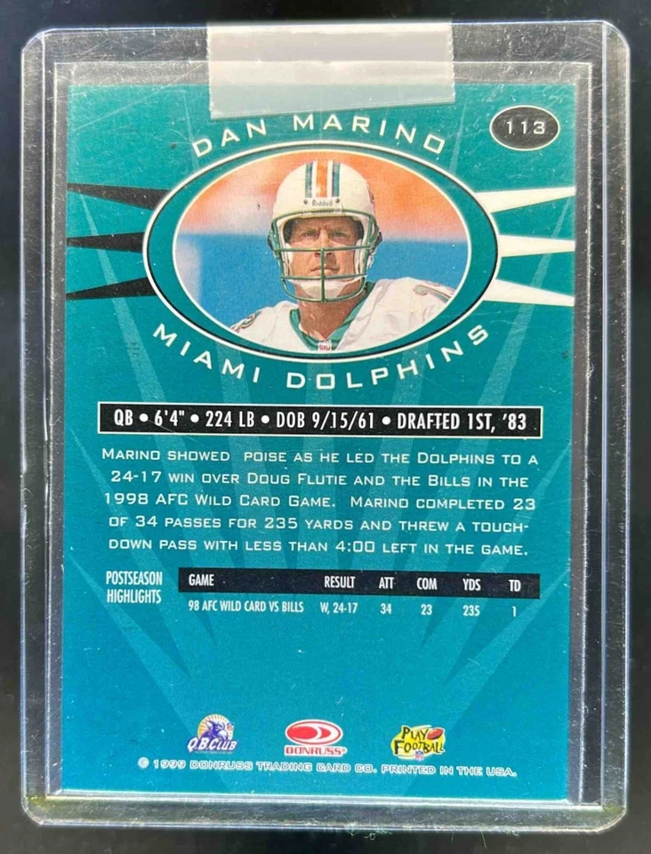 1999 Donruss Preferred QBC Dan Marino #113 Dolphins - Image 2 of 2