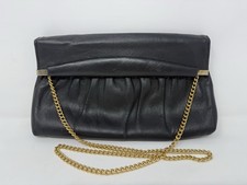 Vintage Ande Black Genuine Leather Gold Chain Strap Shoulder Clutch Bag