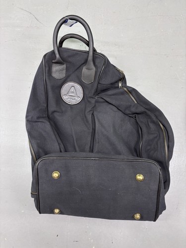Ainsley Polostiefel / Kniepolstertasche, schwarzes Canvas mit braunem Lederbesatz, neu