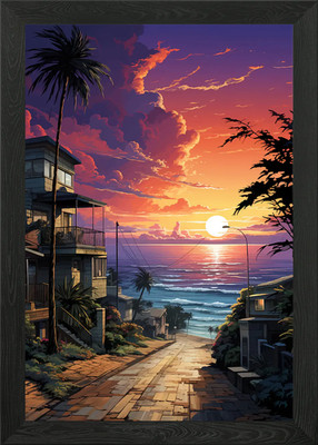 Schöner Sonnenuntergang Küste Gerahmtes Wandbild Poster Leinwanddruck Bild
