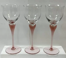 3 Mikasa Sea Mist Coral Frosted Stem Wine Goblet Glasses 9 1/4"