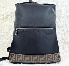 Zaino FENDI Zucca Monogram Nylon Nero Marrone Borsa Unisex Vintage
