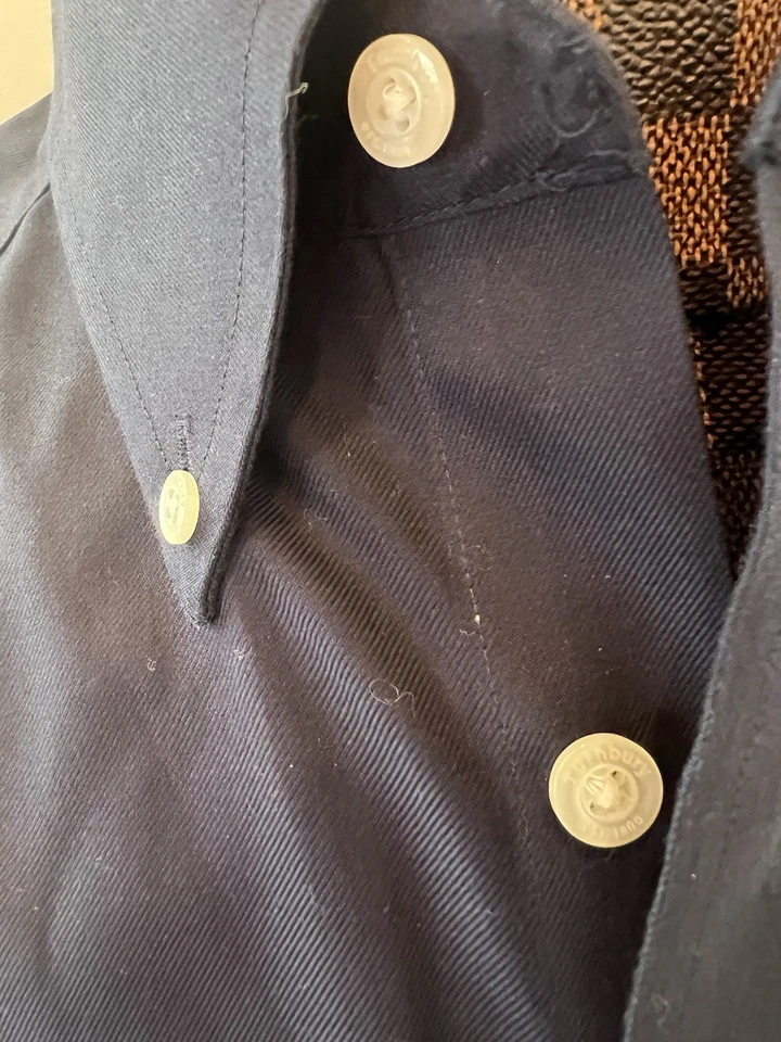 Camisa masculina Turnbury azul marinho com botões 100% tamanho P sem ferro - Imagem 3 de 4