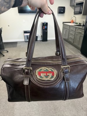 Gucci Medium Britt, Boston Bag Brown, Leather, Dark Brown
