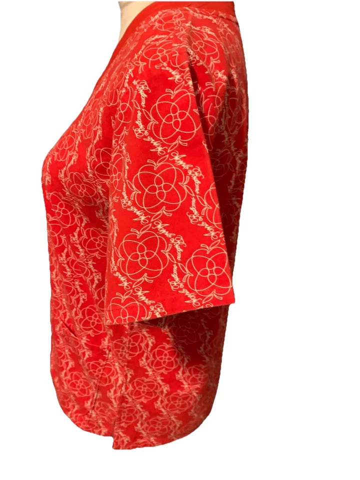 Y2K Apple Bottoms 红色花卉标志磨砂上衣 V 领 M 中号棉混纺 — 第 2/4 张图片
