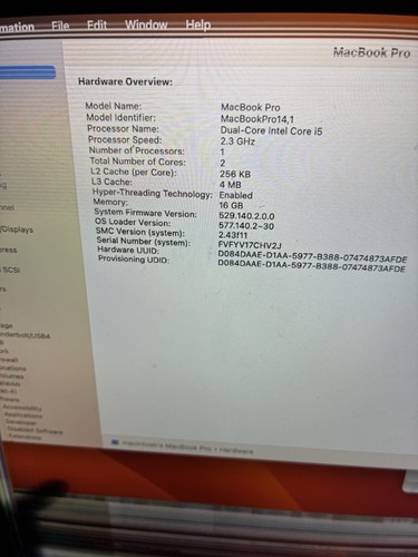 Apple A1708 MacBook Pro 13" 2017 i5-7360U 16GB 250GB SSD 13.7.6 MPXQ2LL/A-part - Afbeelding 6 van 15