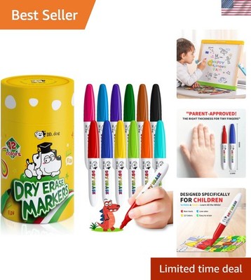 Mini Dry Erase Markers for Kids, Small 12 Colored Non-Toxic Fine Tip White bo...