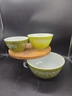 Vintage Pyrex Spring Blossom Crazy Daisy Nesting Bowls 401 402 403 Avocado Green