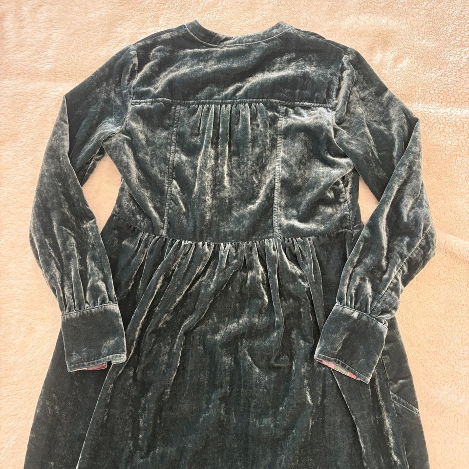 Vestido de terciopelo Holding Horses para mujer XS Forrest verde manga larga abotonada Foto 4 de 4