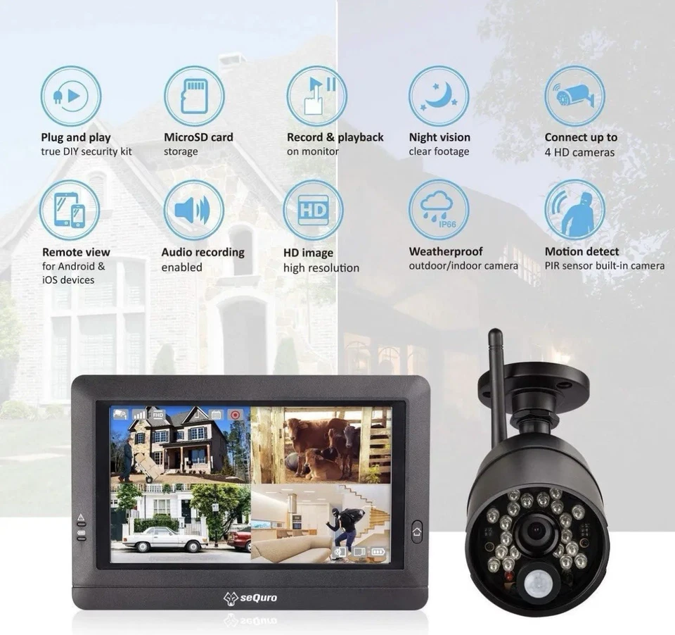 seQuro Wireless Security Camera System with 7" Touchscreen Monitor & 2Hd Cameras - Image 2 of 4