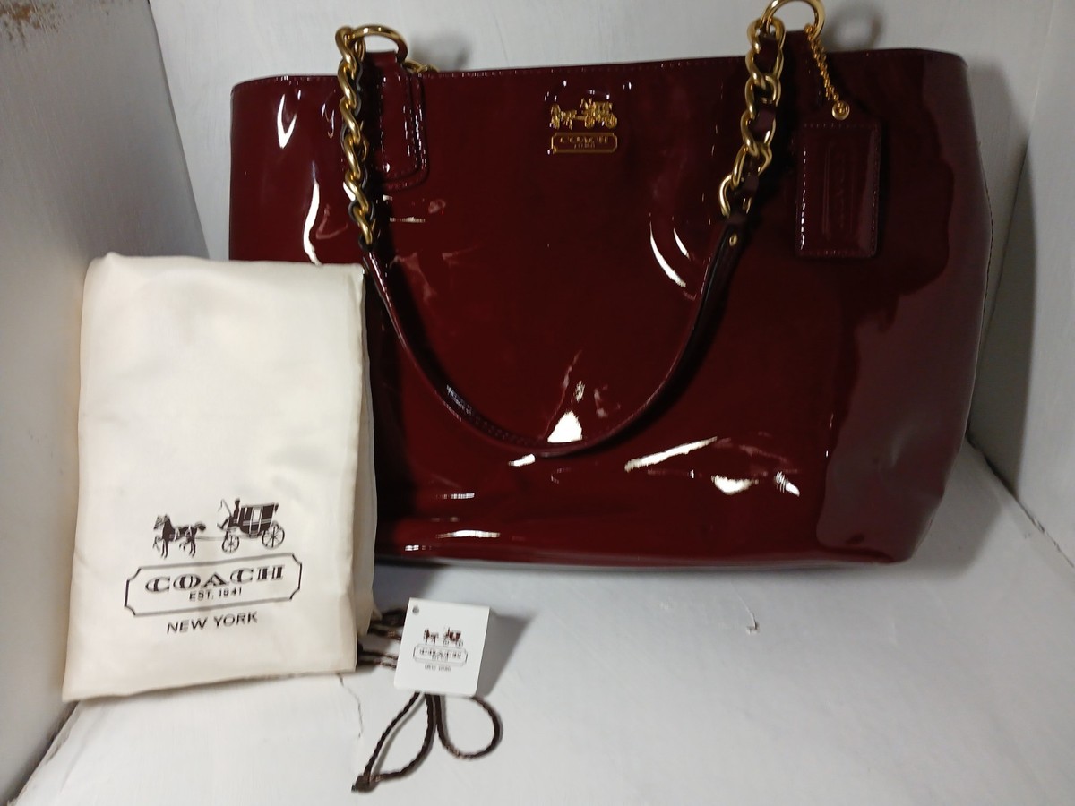バッグ Coach Red Madison Patent Leather Handbag Coach Style 20484 Madison Crimson Red Patent Leather Tote | eBay