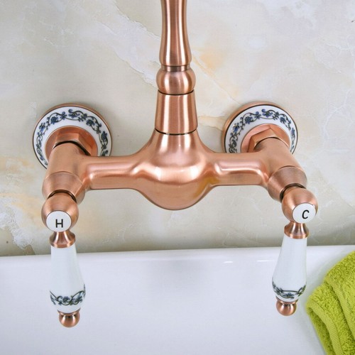Antique Copper Dual Handle Swivel Spout Bathroom Sink Faucet Basin Taps Dnf953 - Picture 9 of 9