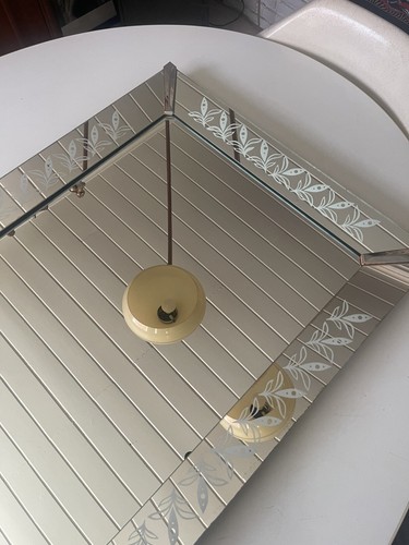 Vintage Antique Etched Border Wall Mirror 24" x 36" Art Deco Atomic MCM - Picture 3 of 14