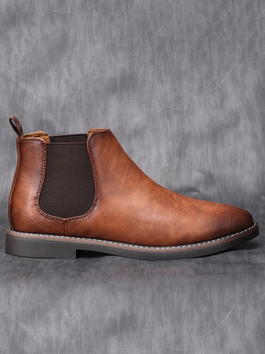 Men's Chelsea Boots Retro Leather Slip-On Fashion Comfortable Casual Ankle Shoes - Picture 13 of 29