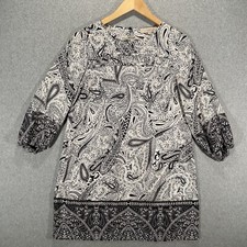 Ann Taylor Loft Long Sleeve Chiffon Shift Dress Women’s XS Black White Paisley