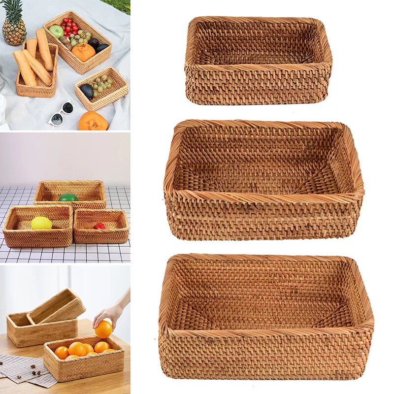 Hand Woven Rattan Storage Basket Rectangular Rattan Wicker Basket