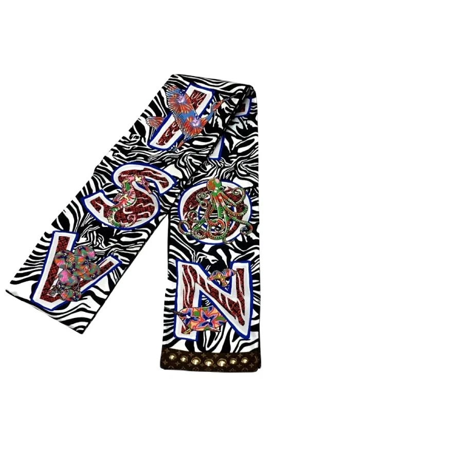 Authentic Louis Vuitton Silk Black Bandeau ABC Scarf Zebra No Box