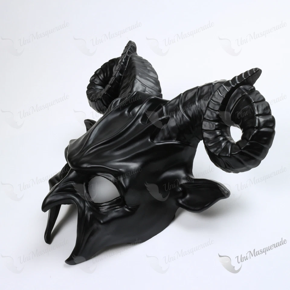 Cuernos de Cabra Diablo Miedo Cara Completa Halloween Disfraz Mascarada Bola Máscara Negra Foto 2 de 4