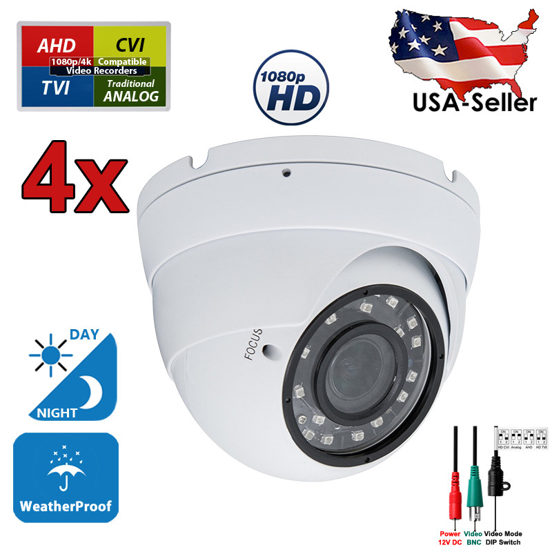 Evertech 4 Pcs CCTV Security Camera HD 1080p AHD TVI CVI Night Outdoor Indoor