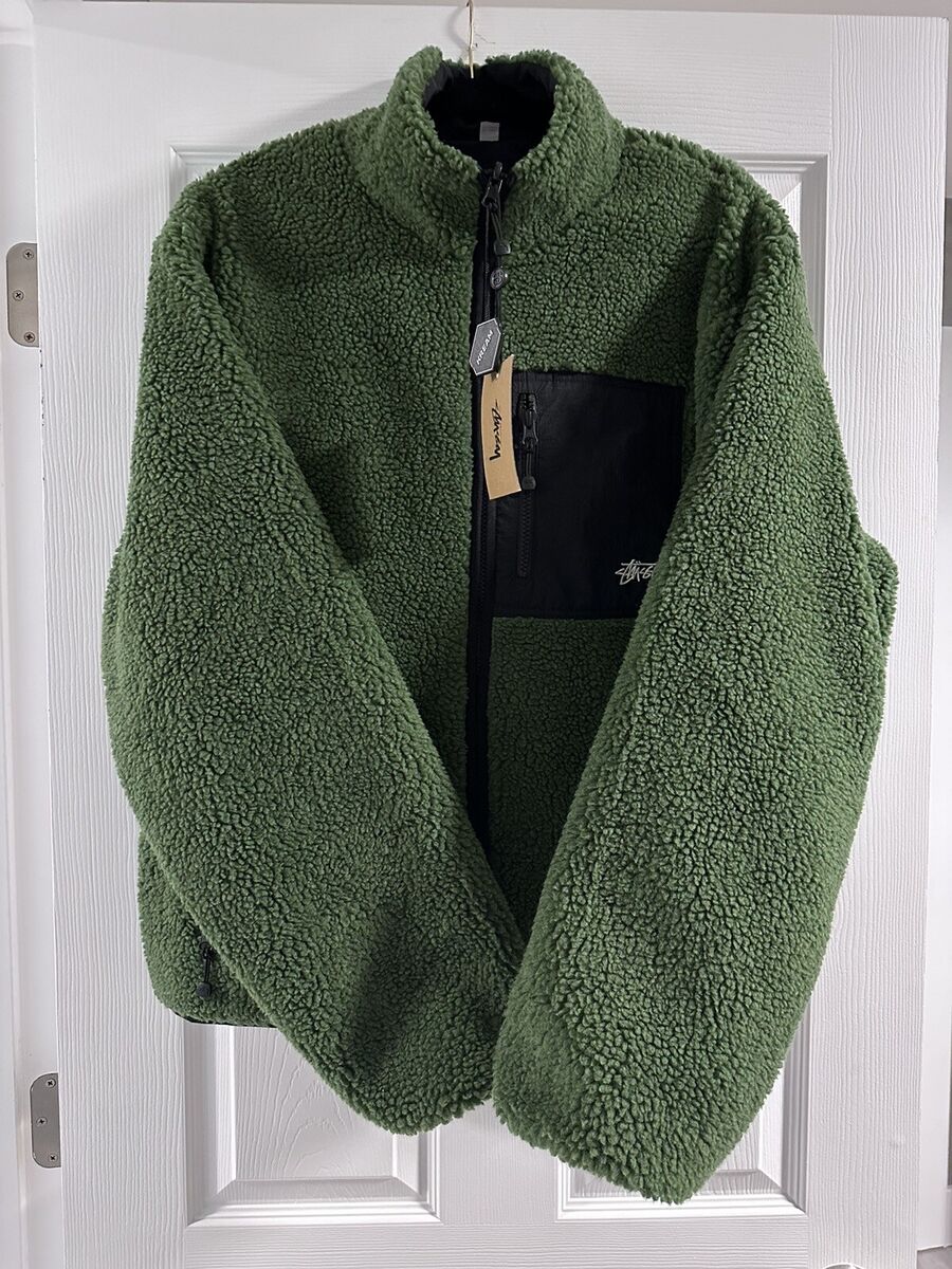 Stussy 8 Ball Sherpa Reversible Jacket 118498 Green L Large Stussy 8 Ball Sherpa Reversible Jacket 118498 Green L Large