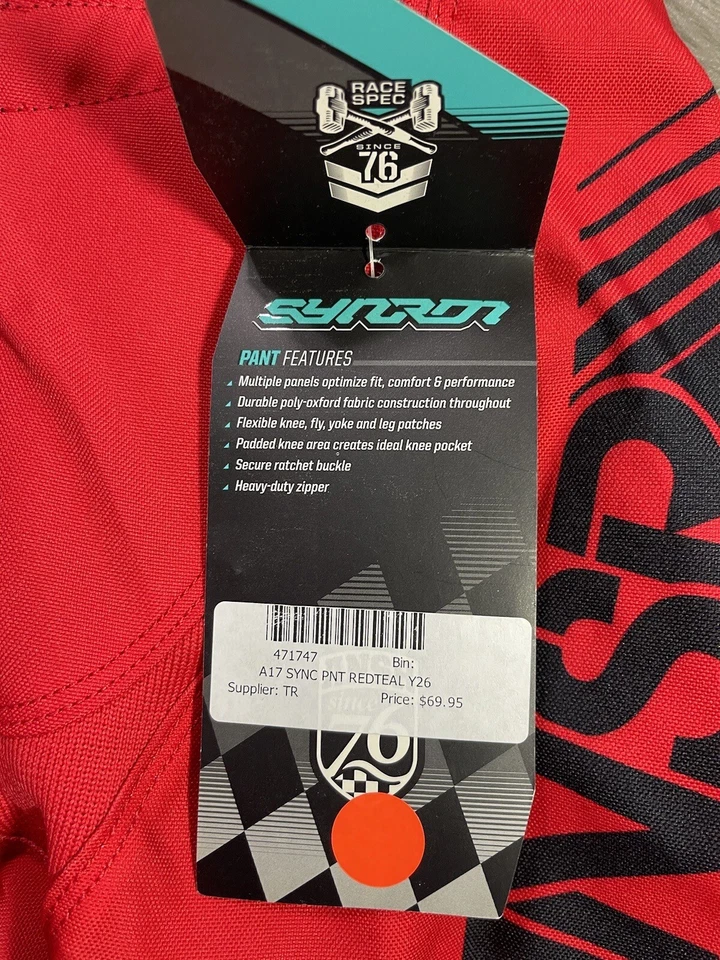 NWT ANSR Answer Racing A17 Sycron MX Pants 471747 Youth 26 Red / Teal Offroad - Image 4 of 4