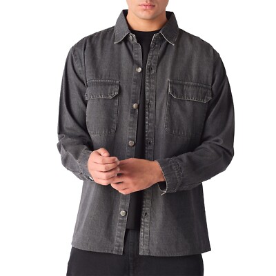 JMOJO Mens Denim Cargo Shirts Classic Western Stretch Long Sleeve Button  Tops UK UK