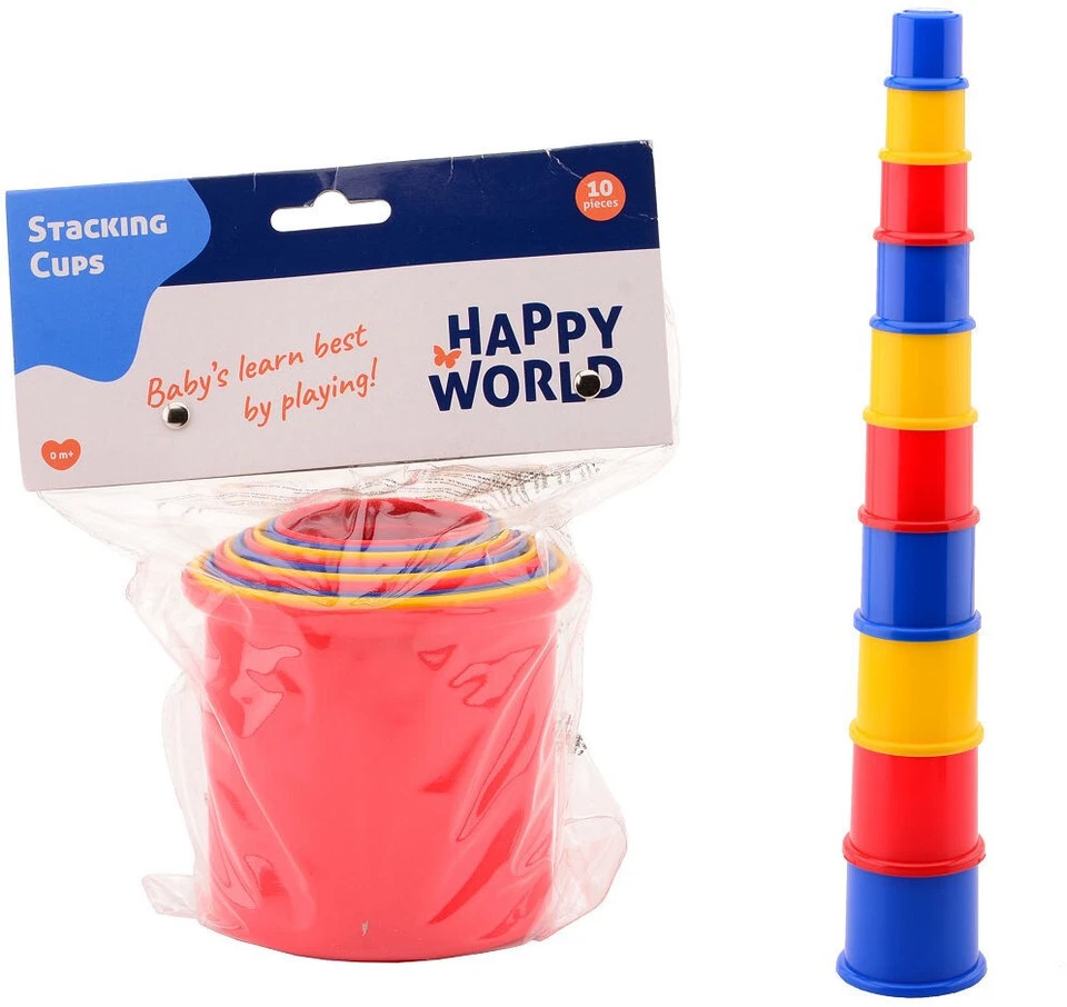 JOHNTOY Stapelbecher 10 Stück von Happy World stabile, schwere Ausführung, Dinotoys NEU
