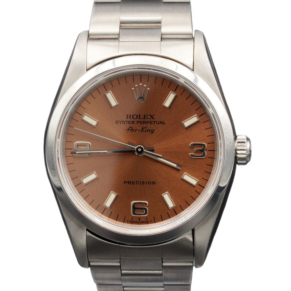 Reloj Rolex Air-King de acero inoxidable para hombre esfera árabe salmón 14000