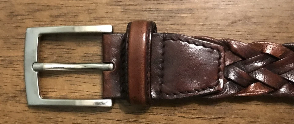 Tasso Elba Brown Woven Leather Belt Men’s Sz 40-42 Distressed 1.25”Wide Foto 3 de 4
