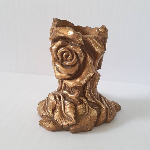 Vtg 90s Golden Rose Resin Candle Holder Figurine Maximalist Boho Whimsigoth - Picture 2 of 9